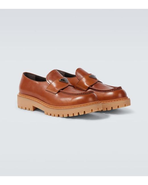 Prada Brown Leather Loafers for men