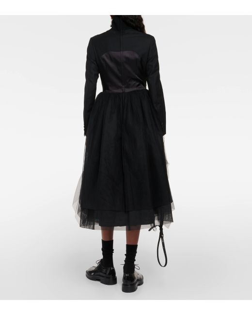 Robe midi en laine et tulle Noir Kei Ninomiya en coloris Black