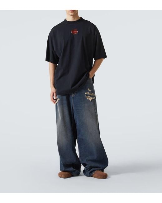 Balenciaga Blue Distressed Mid-Rise Wide-Leg Jeans for men