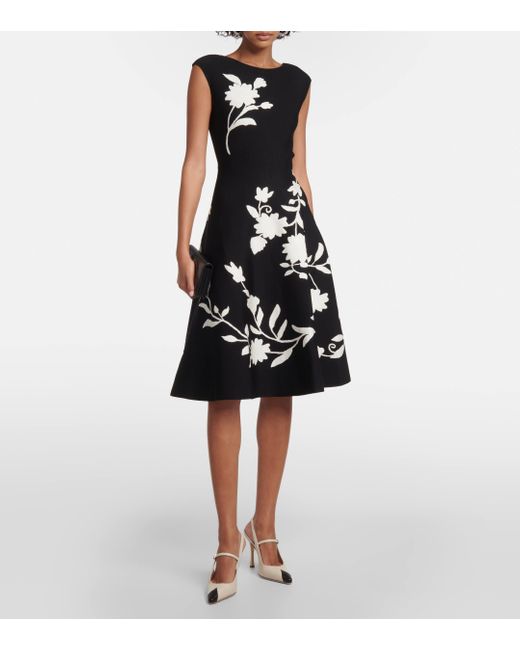 Carolina Herrera Black Floral Midi Dress