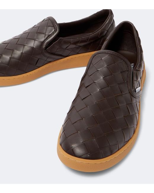 Bottega Veneta Brown Sawyer Intrecciato Leather Slip-On Shoes for men