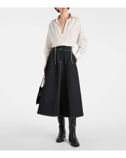 Max Mara Black Yamato Flared Cotton And Linen Midi Skirt