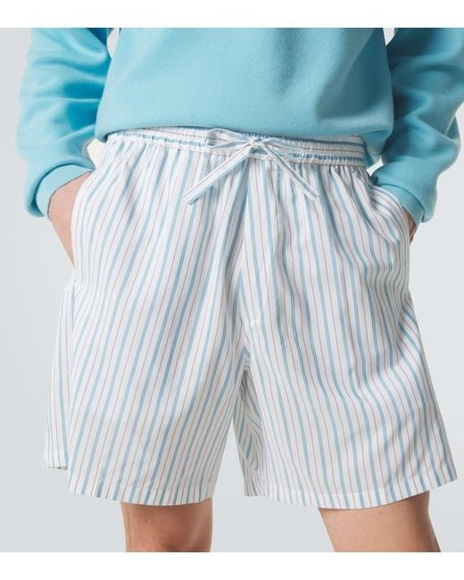 Umit Benan Blue Julian Striped Silk And Cotton Shorts for men