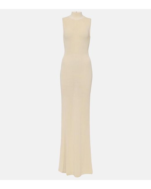 AYA MUSE White Berin Knitted Cotton-Blend Maxi Dress