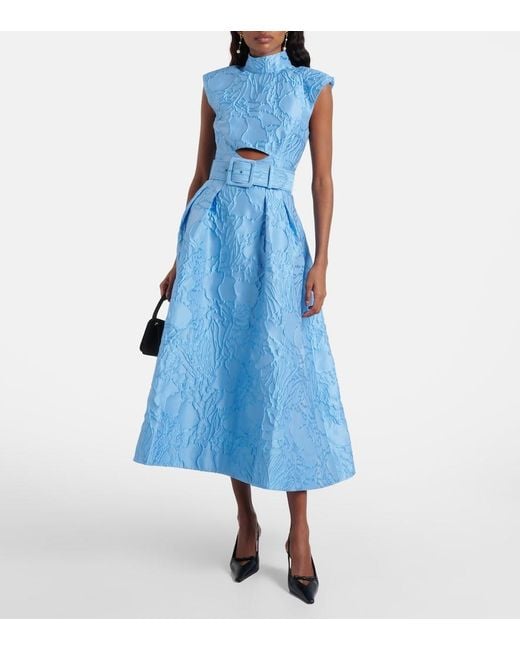 Rebecca Vallance Blue Aegir Belted Jacquard Midi Dress