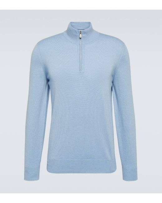 Brunello Cucinelli Blue Cashmere Half-zip Sweater for men