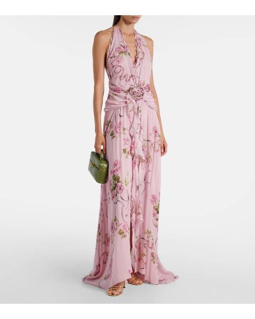 Blumarine Pink Maxikleid Aus Georgette