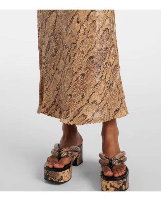 Dries Van Noten Natural Sequined Snake-Print Pencil Skirt