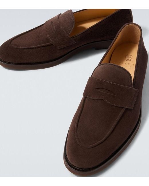 Brunello Cucinelli Brown Suede Penny Loafers for men