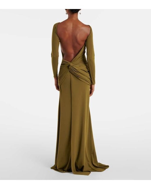 Alex Perry Green Draped Open-Back Crepe Jersey Gown