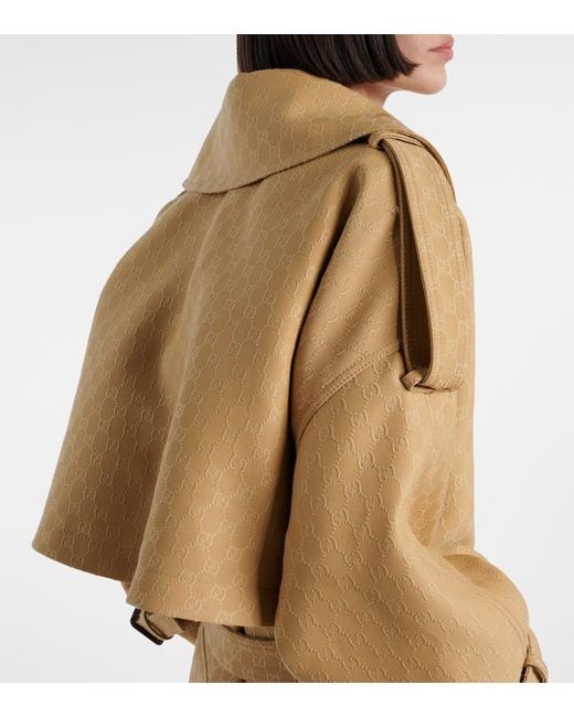 Gucci Natural Gg Wool And Silk Crepe Trench Coat