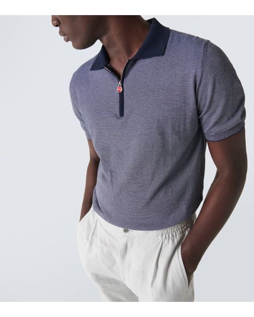 Polo raye en coton Kiton pour homme en coloris Gray