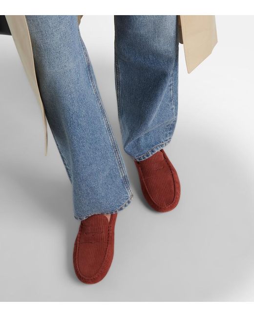 Tod's Red Gommino Bubble Suede Driving Shoes
