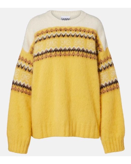 Ganni Yellow Fair Isle Alpaca And Wool-Blend Intarsia Sweater