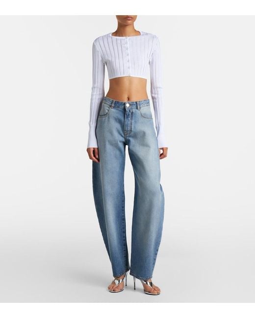 Alaïa White Cropped Knitted Cardigan