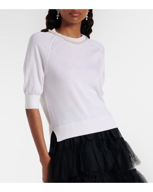 Simone Rocha White Embellished Wool And Silk Top