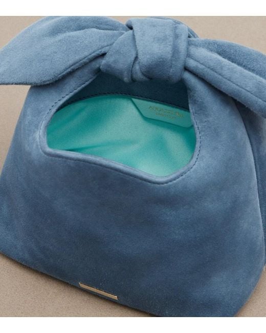 Aquazzura Blue Bow Tie Mini Suede Top-Handle Bag