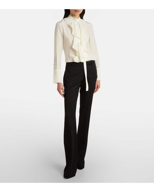 Alexander McQueen White Ruffled Silk Blouse