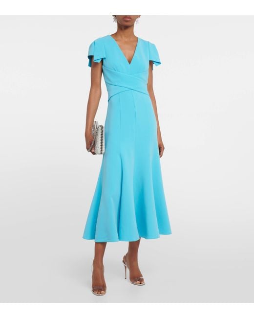 Roland Mouret Blue Cady Midi Dress With Cap Sleeves