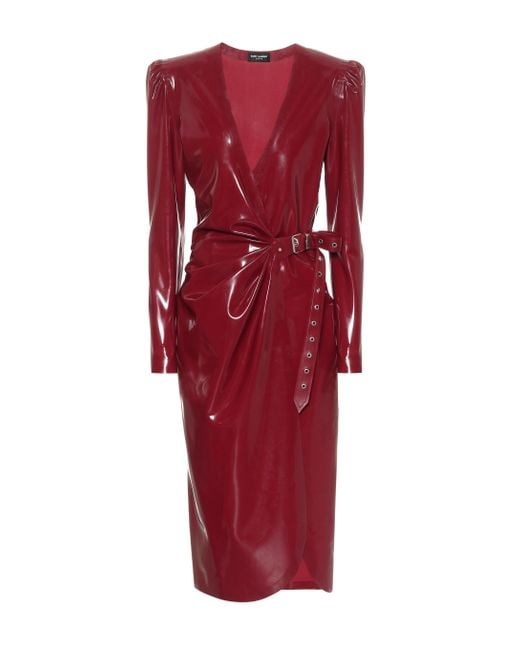 Saint Laurent Red Latex Wrap Midi Dress