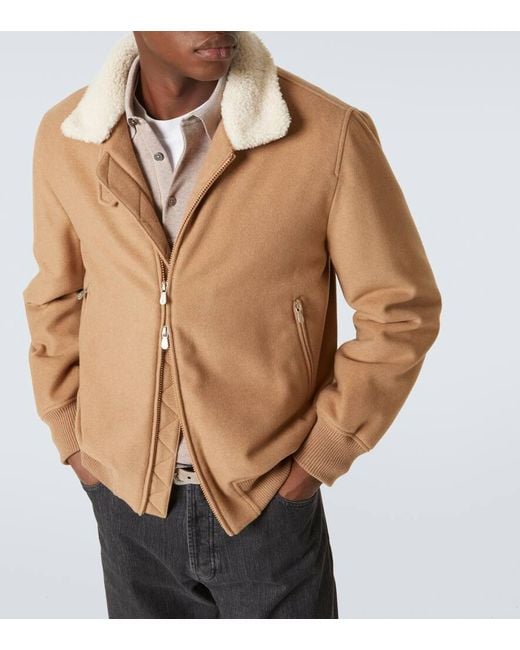 Brunello Cucinelli Brown Padded Shearling-Trimmed Cashmere Blouson for men
