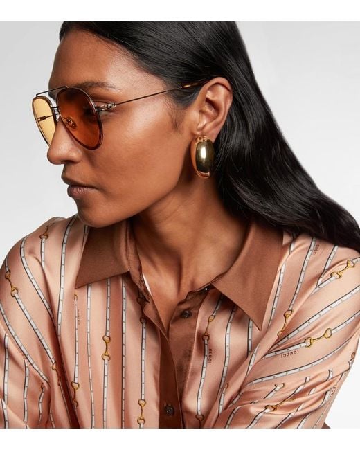 Gucci Brown Gg Tiny Aviator Sunglasses