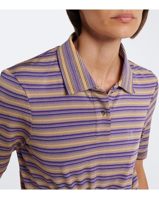 Rabanne Purple Cutout Gathered Striped Crepe Top