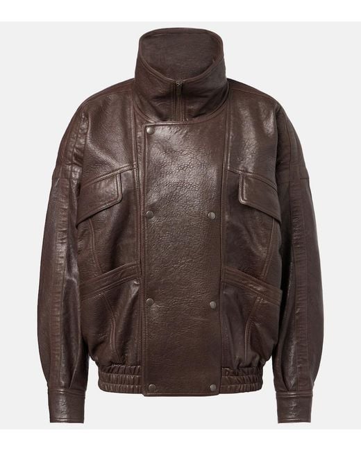 Saint Laurent Brown Leather Bomber Jacket