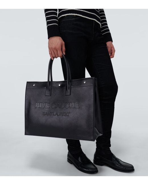 Saint Laurent Rive Gauche Leather Tote Bag in Black for Men - Lyst