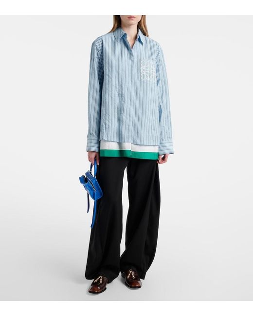 Loewe Blue Anagram Cotton-Blend Poplin Shirt
