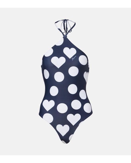 Jacquemus Blue Bastide Printed Halterneck Swimsuit