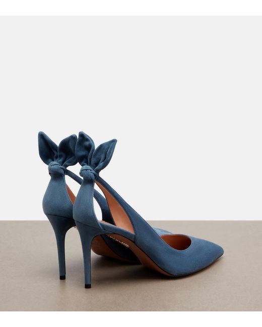 Aquazzura Blue Bow Tie Suede Pumps