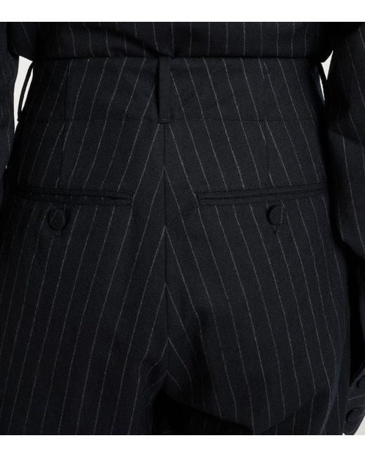 Plan C Black Pinstripe Wool-Blend Wide-Leg Pants