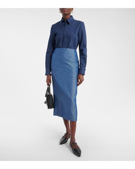 Gabriela Hearst Blue Manuela Wool And Linen Maxi Skirt