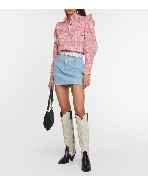 Isabel Marant Pink Idety Checked Cotton Blouse