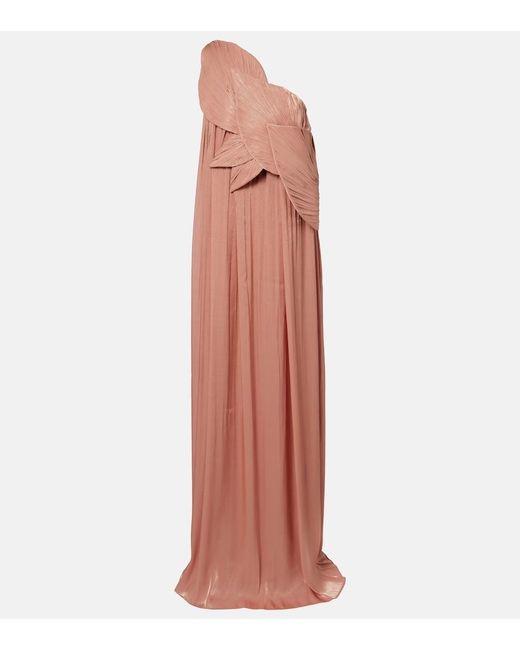 Costarellos Pink Amabel One-Shoulder Pleated Gown