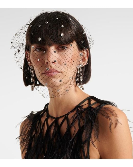 Jennifer Behr White Stella Embellished Fishnet Headband