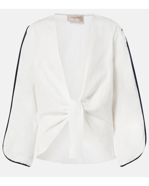 Adriana Degreas White Bicolor Linen-Blend Top