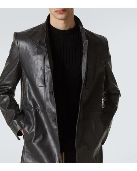 Rick Owens Black Leather Coat for men
