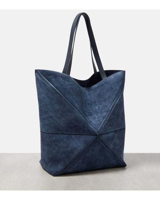 Blue suede tote bag sale