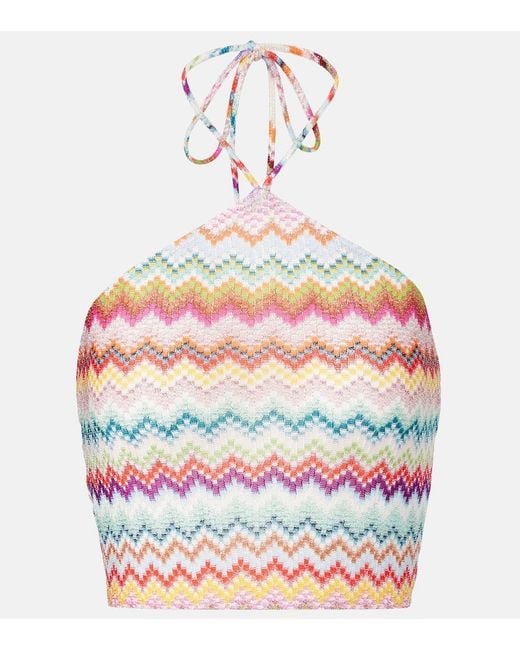 Missoni Red Zigzag Halterneck Lame Crop Top