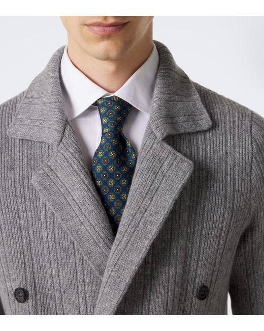 Rubinacci Blue Printed Silk Tie for men