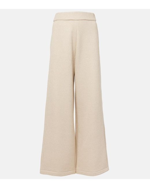 Pantalones Anchos En Mezcla De Algodon Max Mara de color Natural