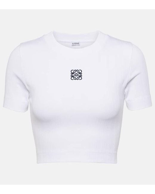 Loewe White Cropped Anagram Top, Short Sleeves, , 100% Cotton