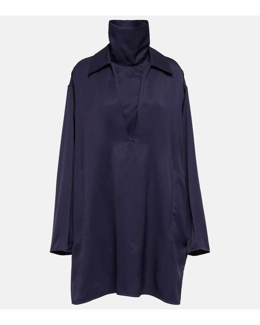 Jil Sander Blue High-Neck Satin Minidress