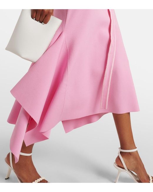 Monique Lhuillier Pink Belted Knitted Midi Dress