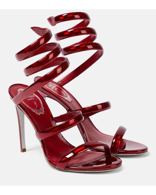 Rene Caovilla Red Cleo Metallic Faux Leather Sandals