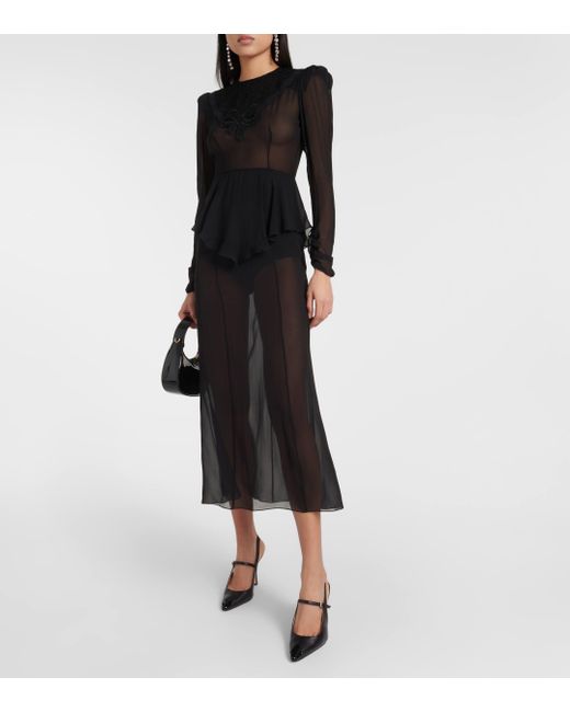 Alessandra Rich Black Silk Georgette Midi Dress