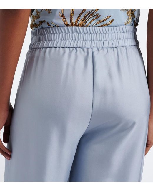 LaDoubleJ Blue Printed Silk Twill Palazzo Pants
