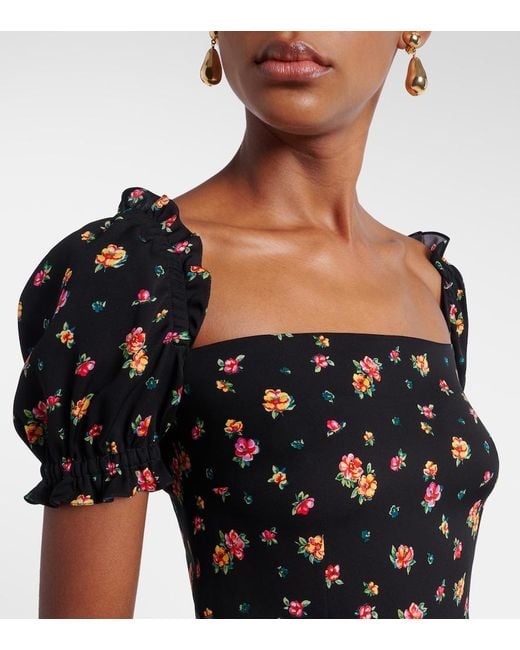Dolce & Gabbana Black Floral Silk-Blend Charmeuse Top